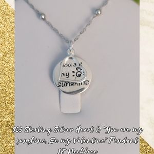 925Sterling Silver Heart &Message Pendant Necklace